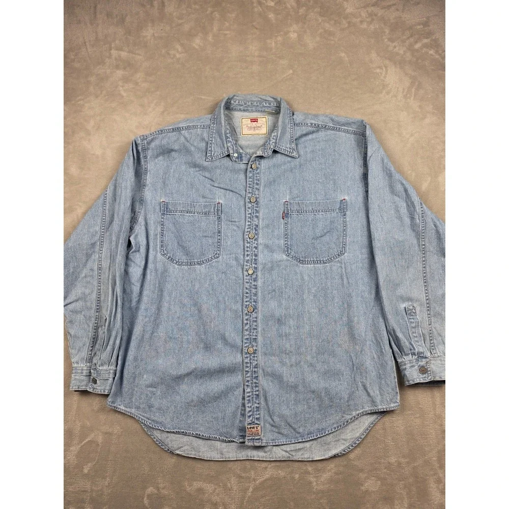 Vintage Levis Denim Shirt Mens XL Blue Long Sleeve Button Up Western Workwear